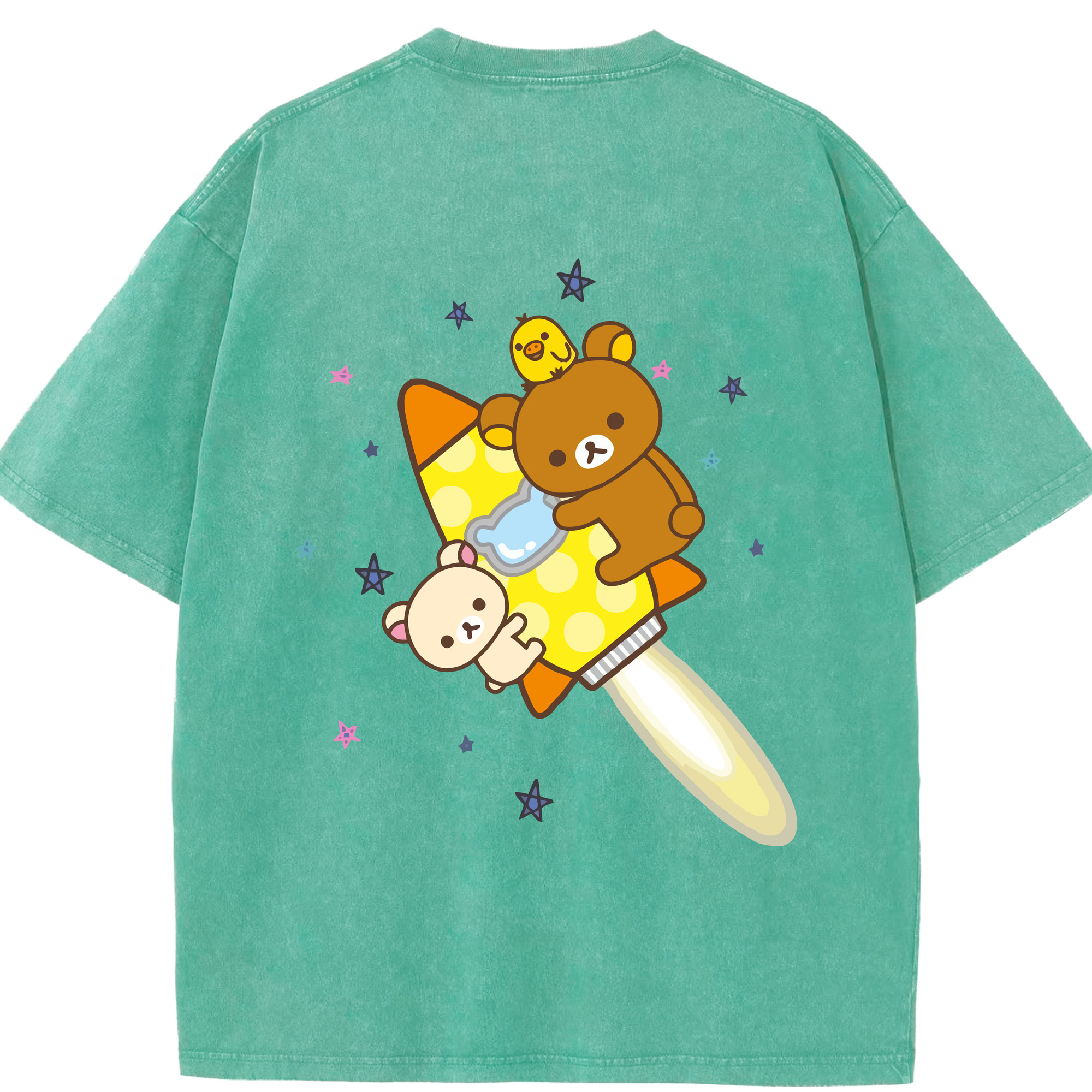（画像用） リラックマ リラックマ キイロイトリ Rilakkuma Korilakkuma Kiiroitori 綿100% ヴィンテージ風 半袖Tシャツ（背面プリント）
